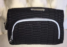 AIMEE KESTENBERG ISABELA LARGE ZIP AROUND BLACK QUILT W/LIGHT BLUE TRIM T00145