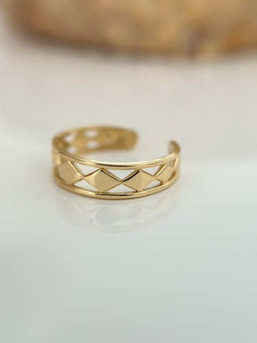 14k Solid Gold Geometric Toe Ring, Yellow Gold - Waterproof Band, Adjustable - Picture 5 of 5