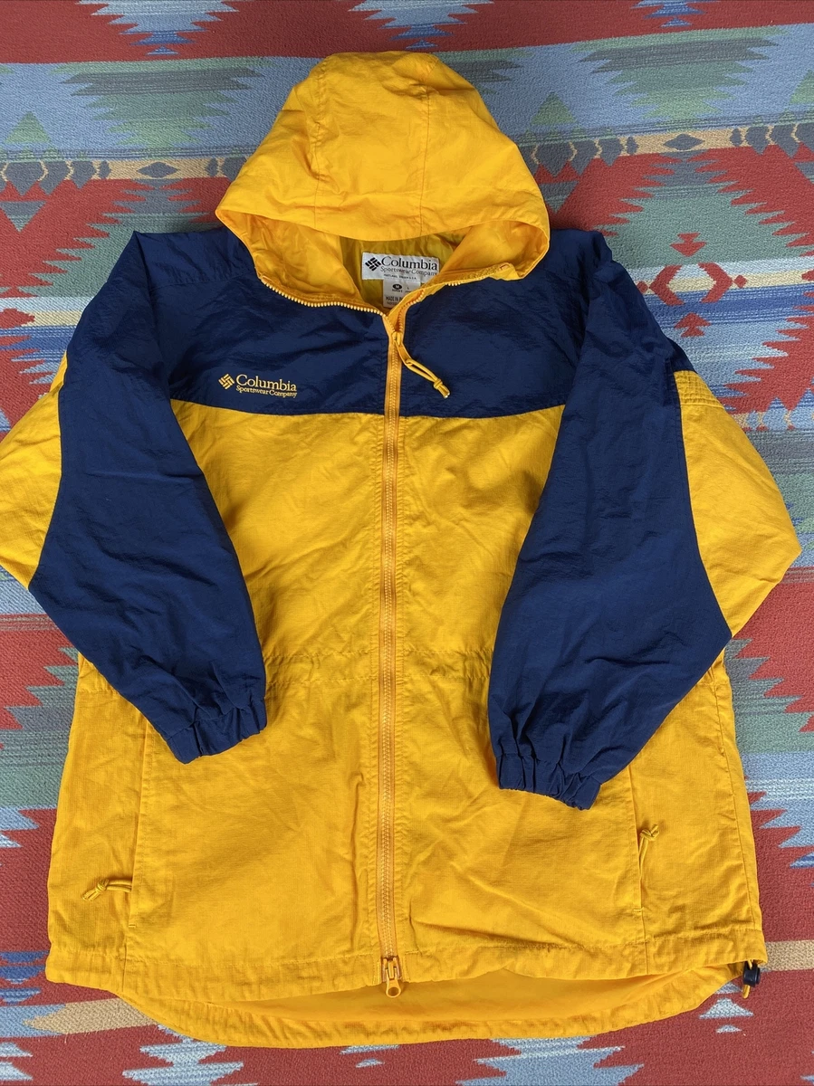 Columbia Sportswear Hoodie Windbreaker Jacket Womens sz M Yellow & Blue 90s