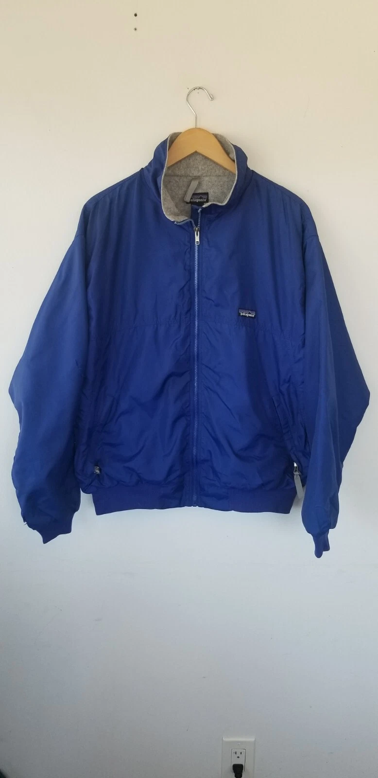 Patagonia Jacket Large Bomber Blue Fleece Lined Windbreaker Outdoor*