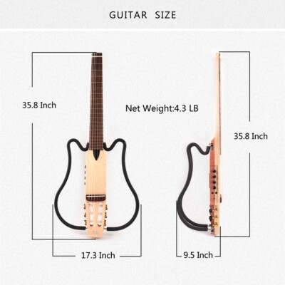 travel electric classical guitar silent nylon string headless built in effect