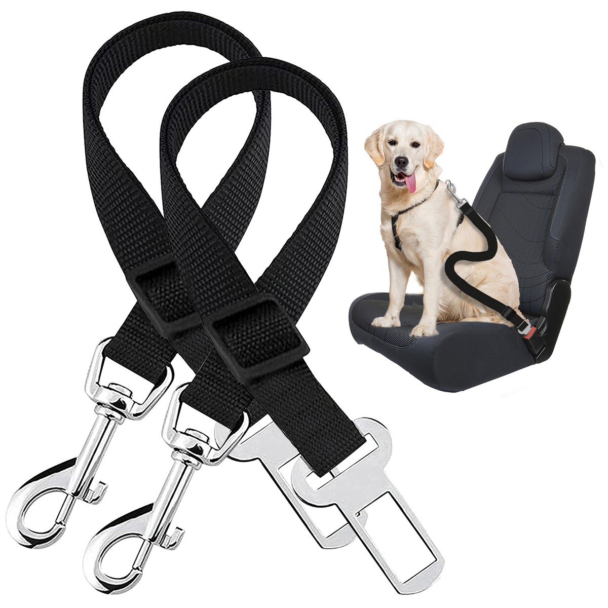 2pk Pet Dog Seat Belt Adjustable Travel Car Safety Harnesses