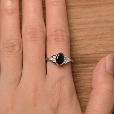 Black Onyx 925 Sterling Silver Women Ring Oval Natural Gemstone Dainty Ring