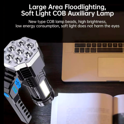 USB Rechargeable LED Flashlight - 7 LED + COB, 400 Lumens, Waterproof, Black