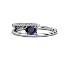 Oval Cut Blue Sapphire & Diamond Bypass Promise Ring 0.60 ctw 14K Gold JP:163526