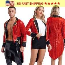 Women Men Circus Ringmaster Costume Halloween Cosplay Magician Jacket Tailcoat