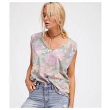 NEW FREE PEOPLE Gray Gardenia Oversized Floral Print Top Size Small C708