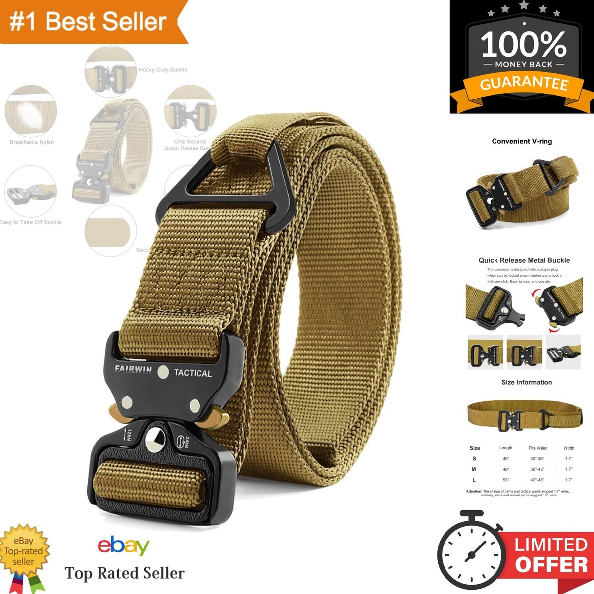 1.7-Inch Nylon Tactical Rigger Belt with V-Ring Buckle – Ideal for