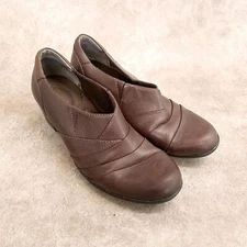 Clarks Womens Ingalls 66753 Size 7.5 Brown Leather Slip On Clogs Block Heel Com