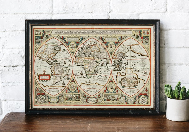 1618 World Map Geographica Restituta Verhaer History 11x16 Wall Art Poster Decor