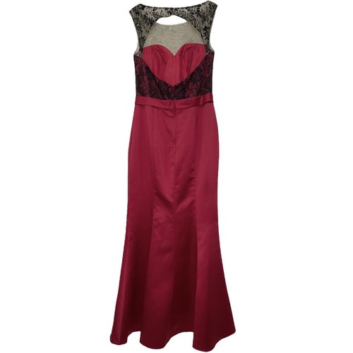 Da Vinci Formal Maxi Dress Womens 12 Mermaid Mixed Media Black Lace Red Satin - Picture 6 of 15