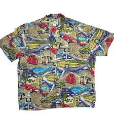 Vtg Paradise Found Hawaiian Button down size XL Sports Cars Shirt