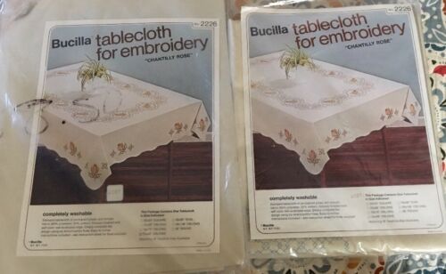 2 New BUCILLA Stamped Tablecloth for Embroidery "Chantilly ROSE" 58"x88" Oblong - Picture 1 of 5