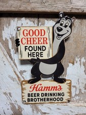 VINTAGE HAMMS PORCELAIN SIGN OLD BEER CAN BEAR ICE HOCKEY MINNESOTA INGRAM RICH