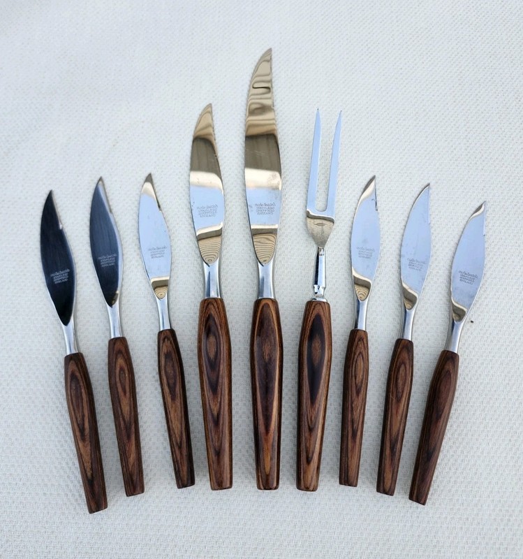 MCM Danish Modern Steak Knives & Carving Set Teak Handles Mode Danish