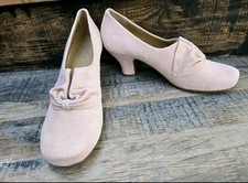Hotter Donna Vintage 1940s 1950s Style PINK Suede Shoes UK 5.5 EU 38.5 STD 