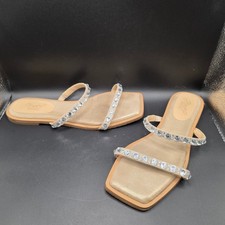 Jewel Badgley Mischka Womens Crystal Embellished Square Toe Flat Slide Sandals 9