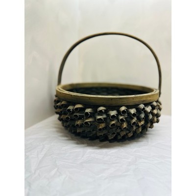 Vtg Large Porcupine Curl Basket Woven Natural Decor 11''