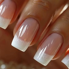 NEWSPIED 24Pcs French Tip Press On Nails Medium Square Glitter Multicolor