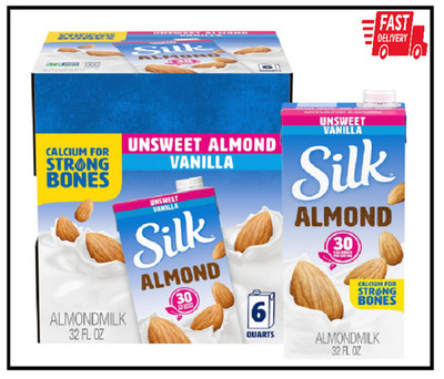 Silk Almond Milk, Unsweetened Vanilla, 32 Fluid Ounce Pack of 6, Vanilla Almond