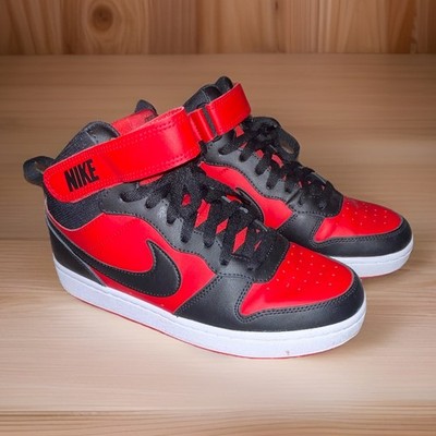Nike Court Borough Mid 2 Kids, SIZE 6.5y - 8w  Red/Black Leather Top Strap