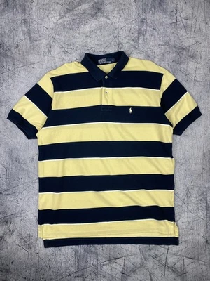 Polo vintage homme Ralph Lauren XL coupe personnalisée rayé bleu jaune poney ... - Photo 1/4