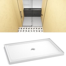 32x48in Alcove Shower Base Pan Gloss White Acrylic Center Drain CUPC Certified