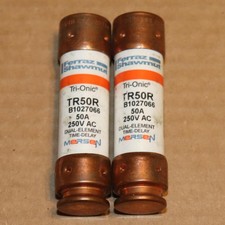 One Lot of 2 Mersen Ferraz Shawmut TR50R 50 Amp Tri-Onic Class RK5 Fuses