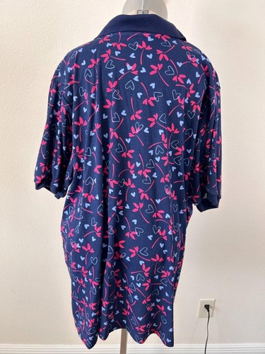 Woman Within blouse top Size 2X short sleeve polo pink blue hearts collar - Picture 4 of 7