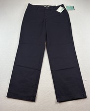 NWT Lee At The Waist Pants Plain Front Womens 14 Navy Blue Stretch Relaxed Fit