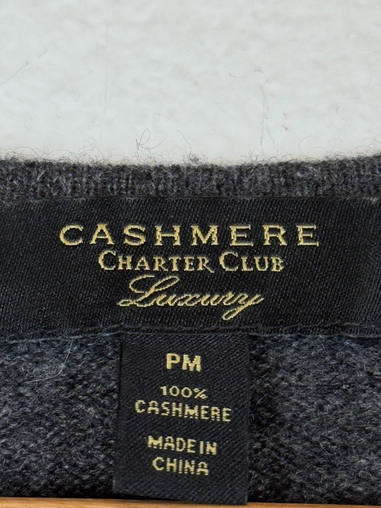 Cashmere Charter Club Luxury Gray Cashmere Crewneck Sweater Petite M Old Money View 5