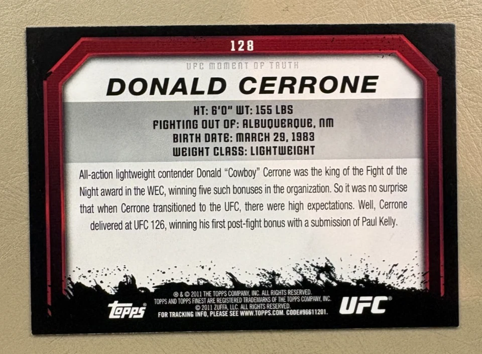 Donald Cerrone 2011 Topps UFC Moment of Truth #128 Gold Parallel - Image 2 of 2