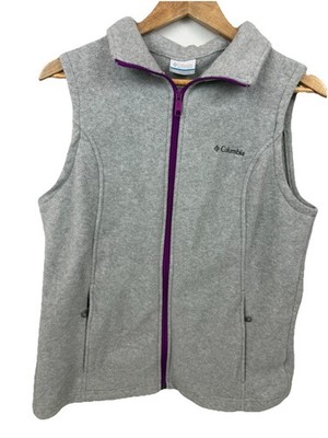 Columbia Women s L Gray Vest Zip Embroidered Accents Pockets Stand Collar Casual