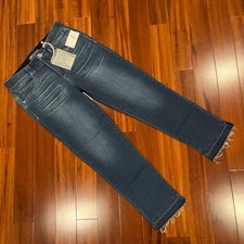 New NWT Democracy Dark Blue Jeans Denim Slim Leg AB Technology Frayed Size 8