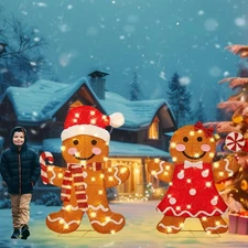 32 Inch 3D Lighted Gingerbread Man Decorations - 2-Piece 