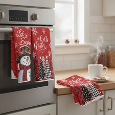 Toallas de cocina muñeco de nieve rojo altamente absorbente - Juego de 2, 18x26 pulgadas, estilo suave