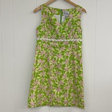 Vintage Lilly Pulitzer Dress Womens 8 Green Pink Floral Cotton Lined Girlcore