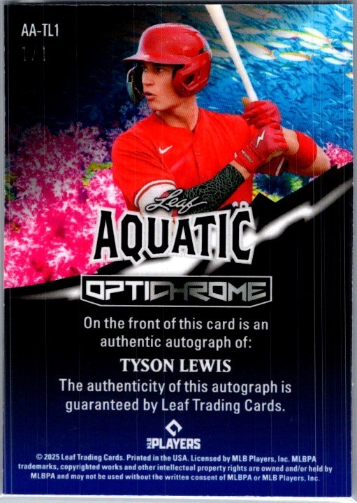 2025 Leaf Tyson Lewis Optichrome Baseball Aquatic 1/1 Auto view 2