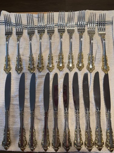 Gorham Medici Sterling Silver Gold Accent Flatware Set (40 Pieces) - No Monogram