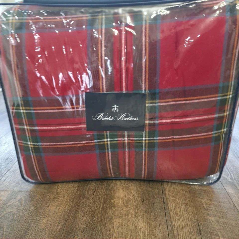 Juego de edredón Brooks Brothers Navidad rojo verde a cuadros King franela de algodón Foto 2 de 4