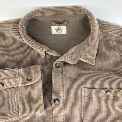 Marine Layer Corduroy Shirt Jacket Mens XXL Taupe Brown Heavy Wale Lined Shacket