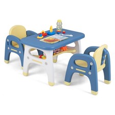 Kids Table and 2 Chairs Set Activity Art Desk w/ Storage Shelf  Building Blocks