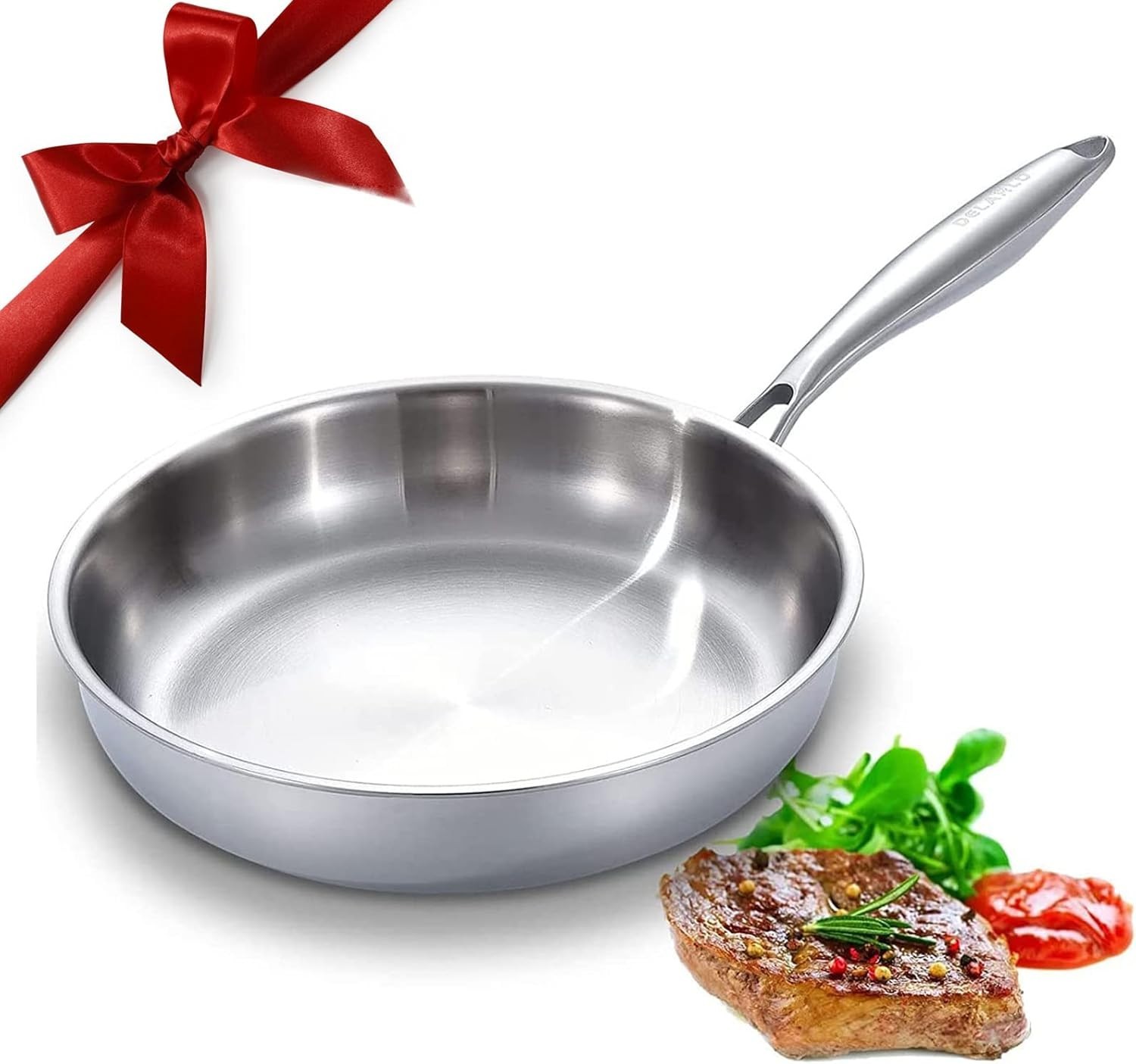 12.5” Non-Toxic Tri-Ply Stainless Steel Frying Pan - Fast & Even Heat, Oven Safe