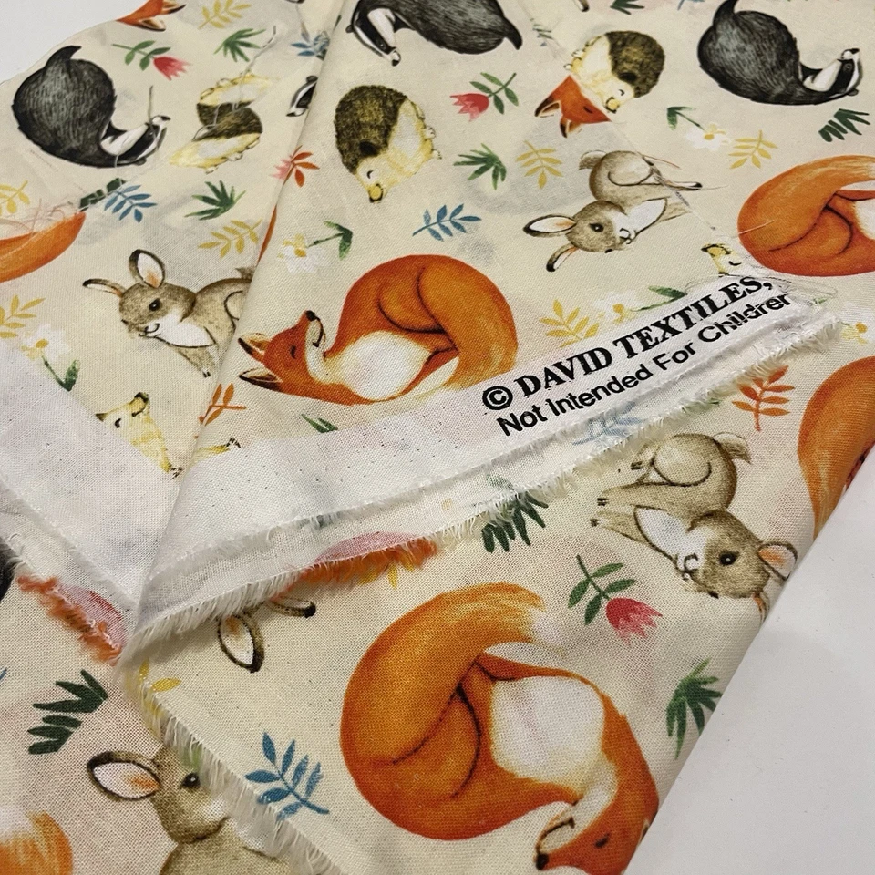 Whimsical Woodland Animals Enchanted David Textiles Cotton Fabric 1 Yard 37x44.5 - Image 3 of 4