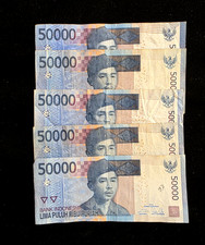 5 x Indonesia 50,000 Rupiah banknotes- 2013-2015 CIRCULATED