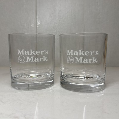 Pair of Makers Mark Bourbon Whiskey Glasses 3.5  Tall Round NEW
