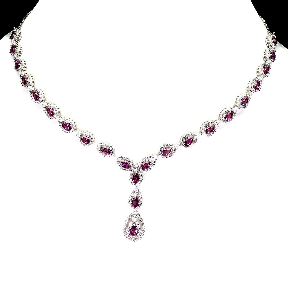 925 Sterling Silver Necklace Pear Rhodolite Garnet 5x3mm Gemstone Jewelry 19in