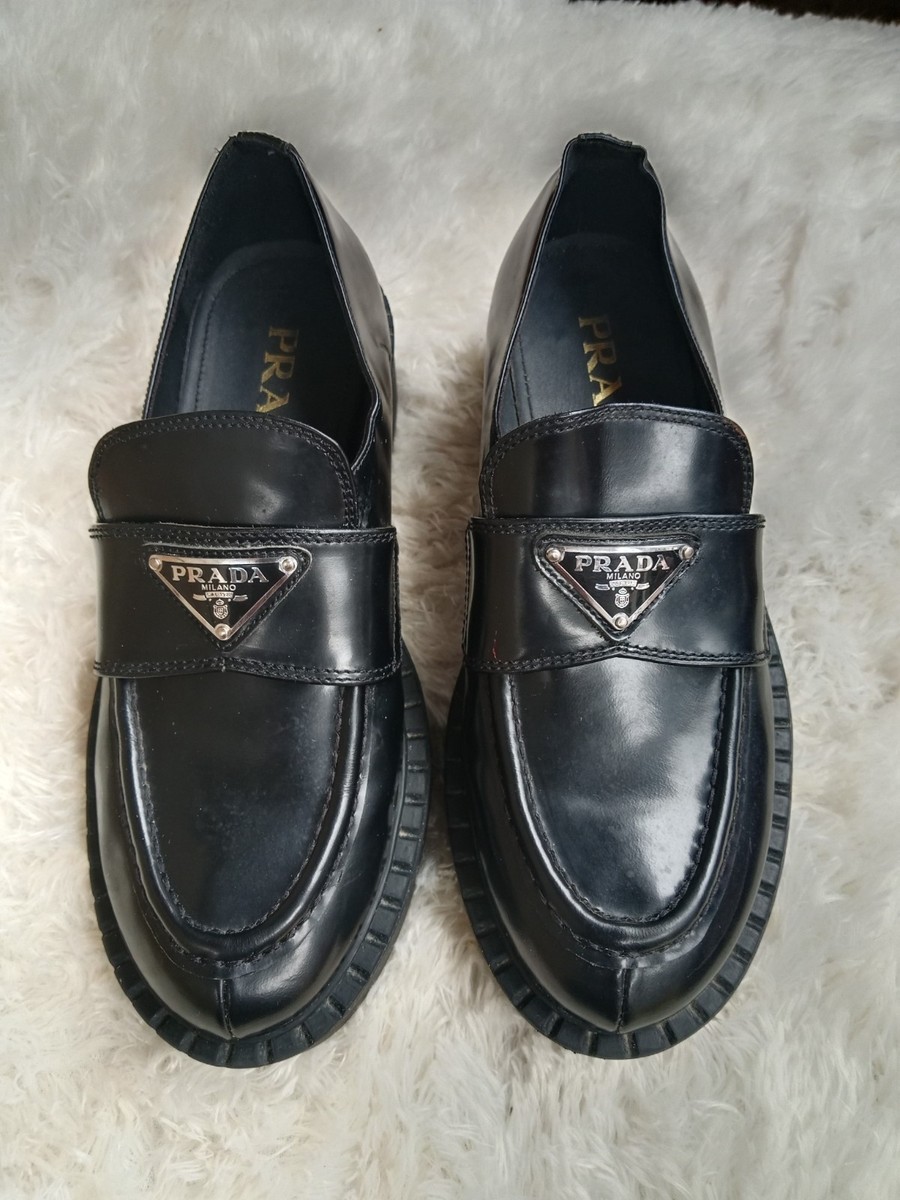 prada metallic brushed loafers women size 36 | eBay