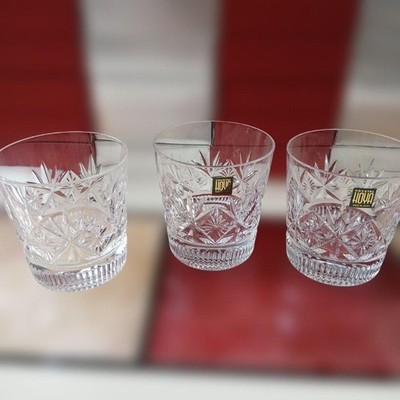 HOYA Set of 3 Crystal Glass Rock Glasses Cut Glass mzmr