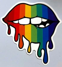 Teeth Biting Lip Rainbow Colored Sticker Decal New Colorful Melt Drip ROYGBV